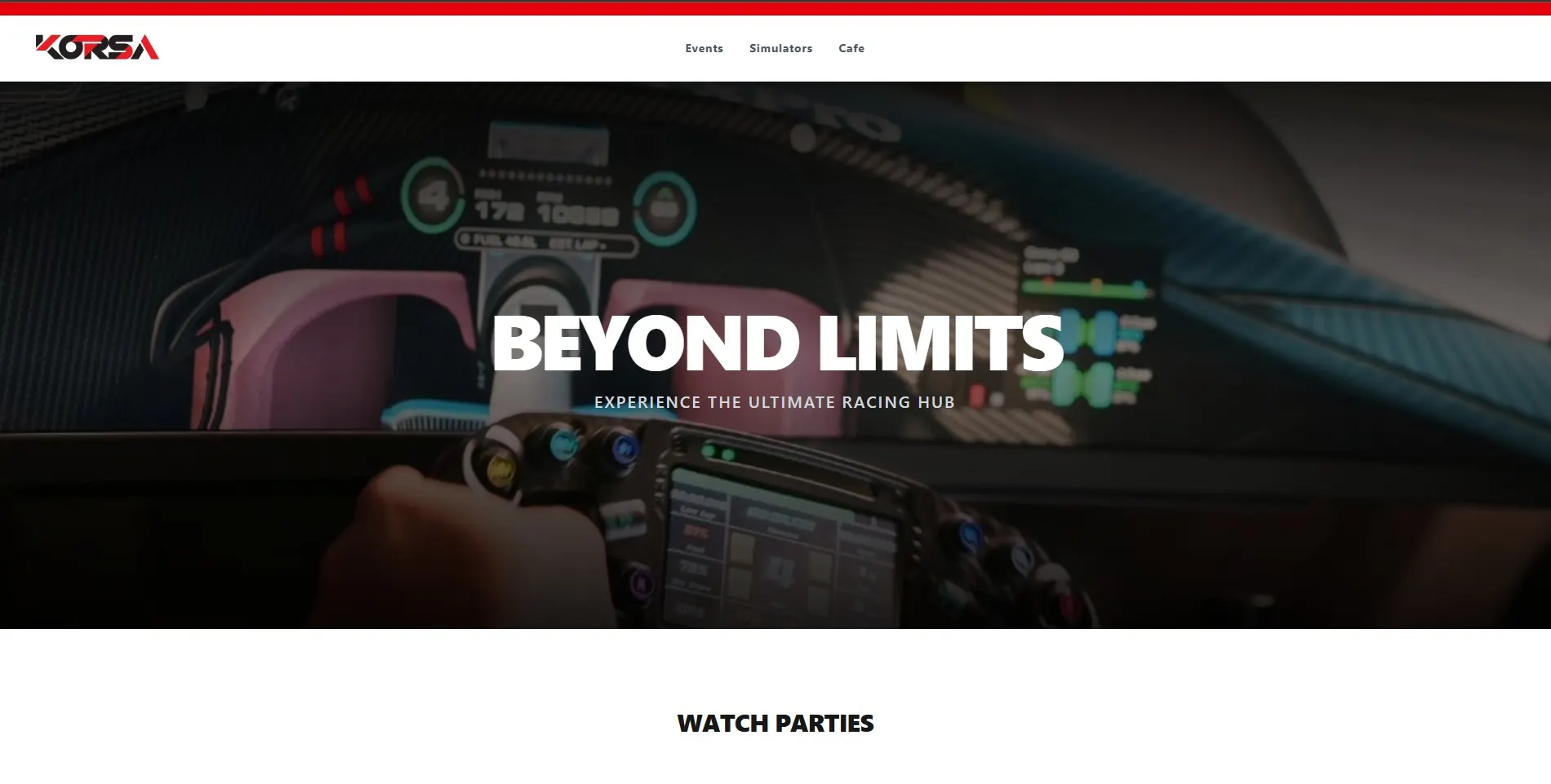 Korsa Cafe storefront hero, Beyond Limits, promoting racing watch parties